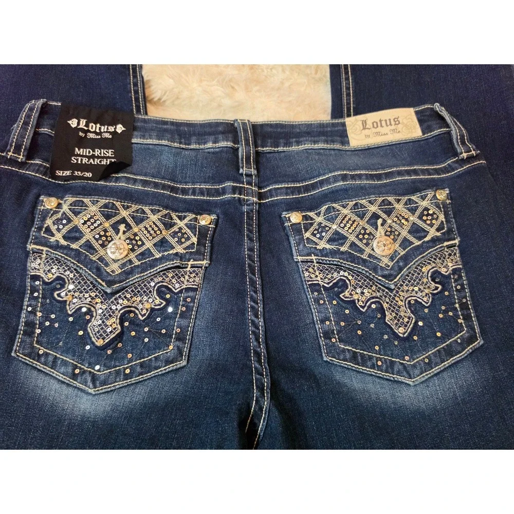 NWT Lotus by Miss Me Mid Rise Straight Embellished Jeans Size 35 / 20 Plus Size